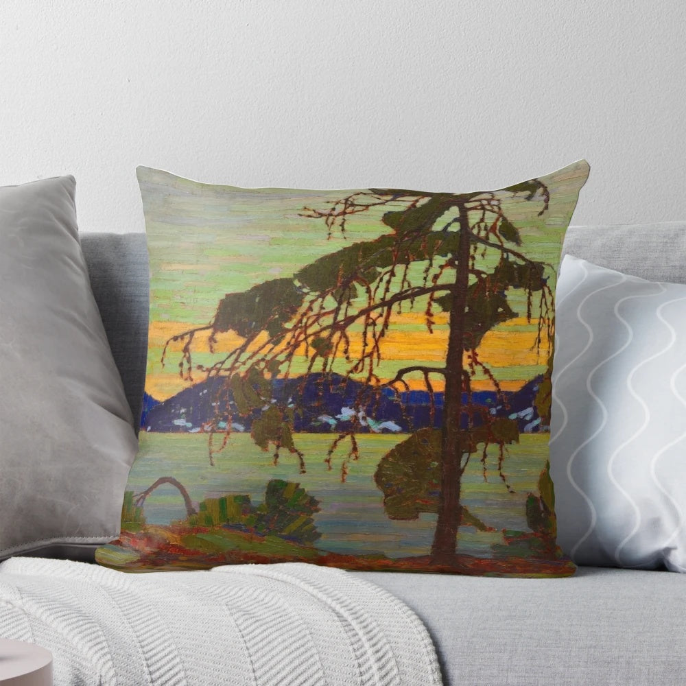 Oil painting of a pine tree in a Canadian landscape by the renowned Canadian artist Tom Thomson