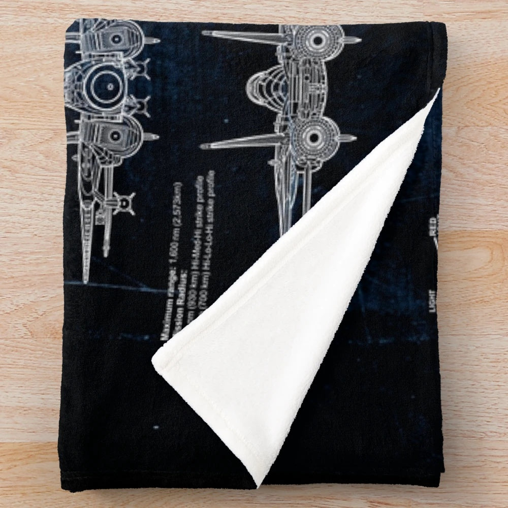 Tomcat F-14 inspired plush blanket with blueprint design