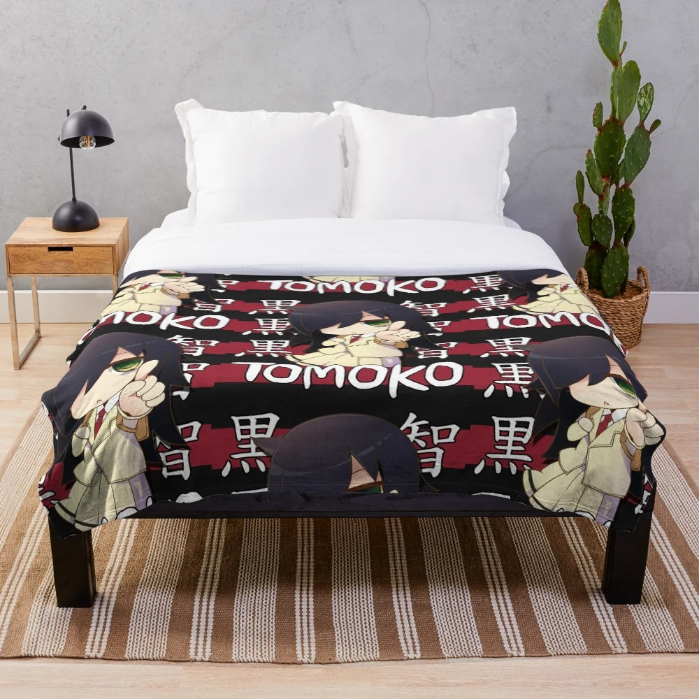 Tomoko Kuroki inspired anime plush blanket featuring the Watamote character