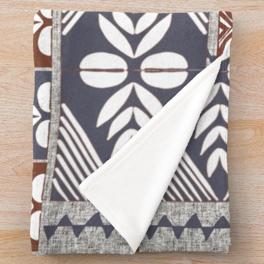 Tongan tapa motif plush blanket