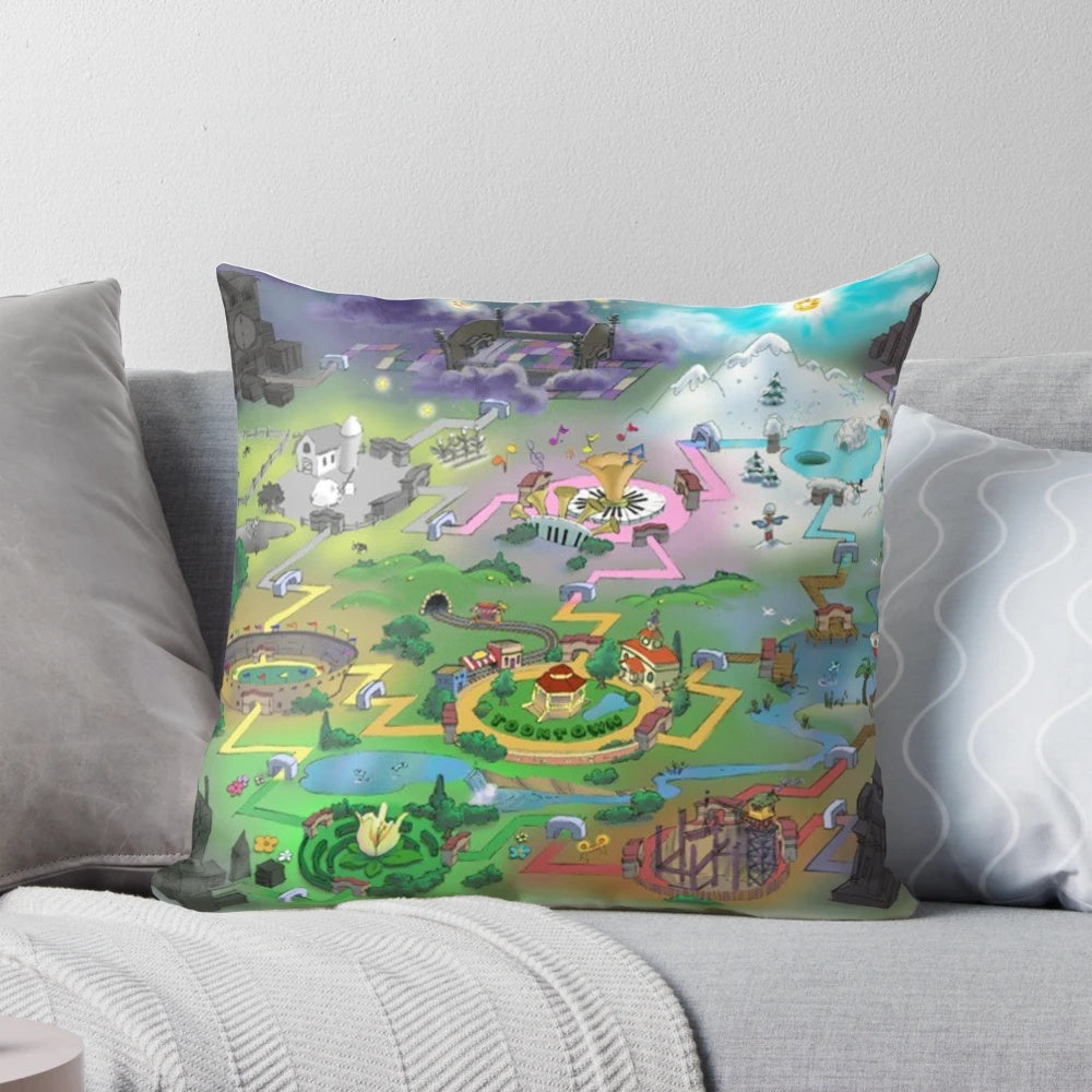 Toontown Pillow featuring the iconic map and characters of the beloved online game