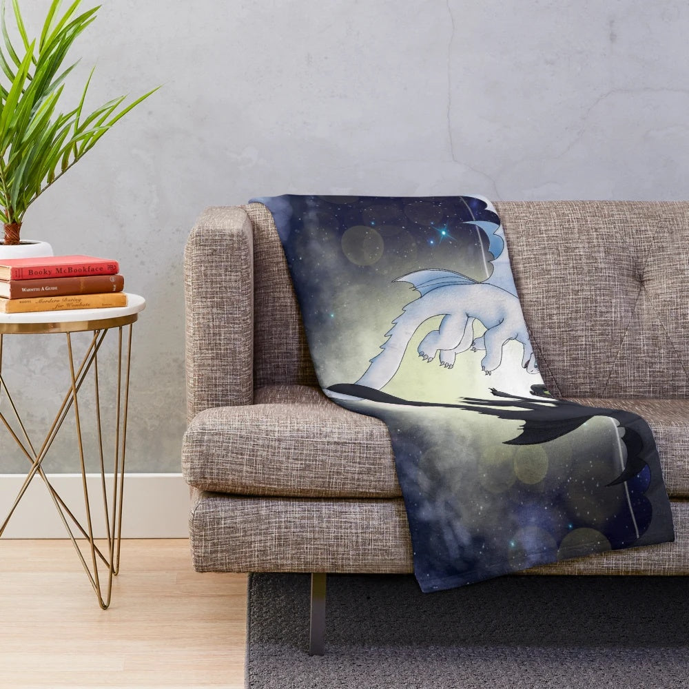 Cozy toothless plush blanket with light fury dragon design
