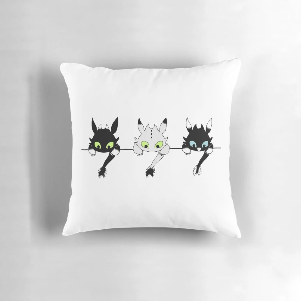 Toothless-inspired black and gray pillow with soft, plush design