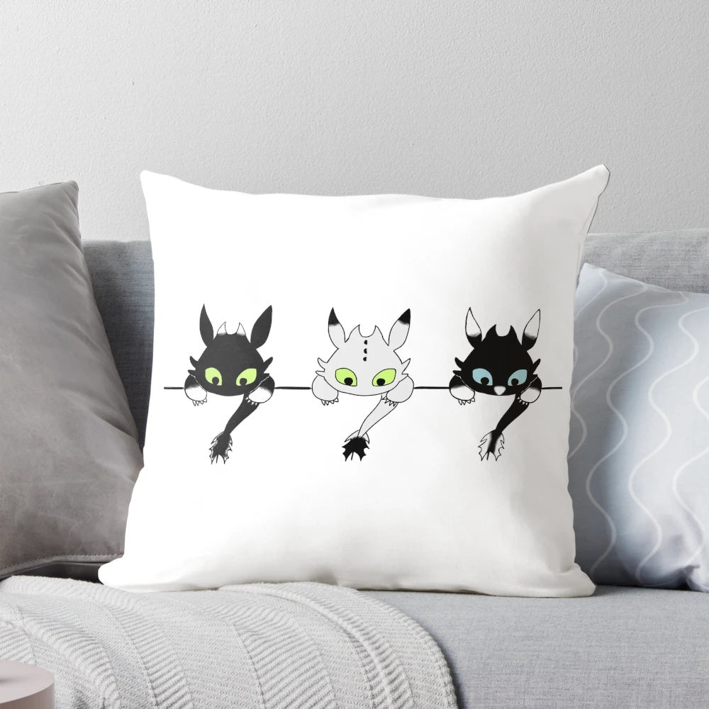 Toothless-inspired black and gray pillow with soft, plush design