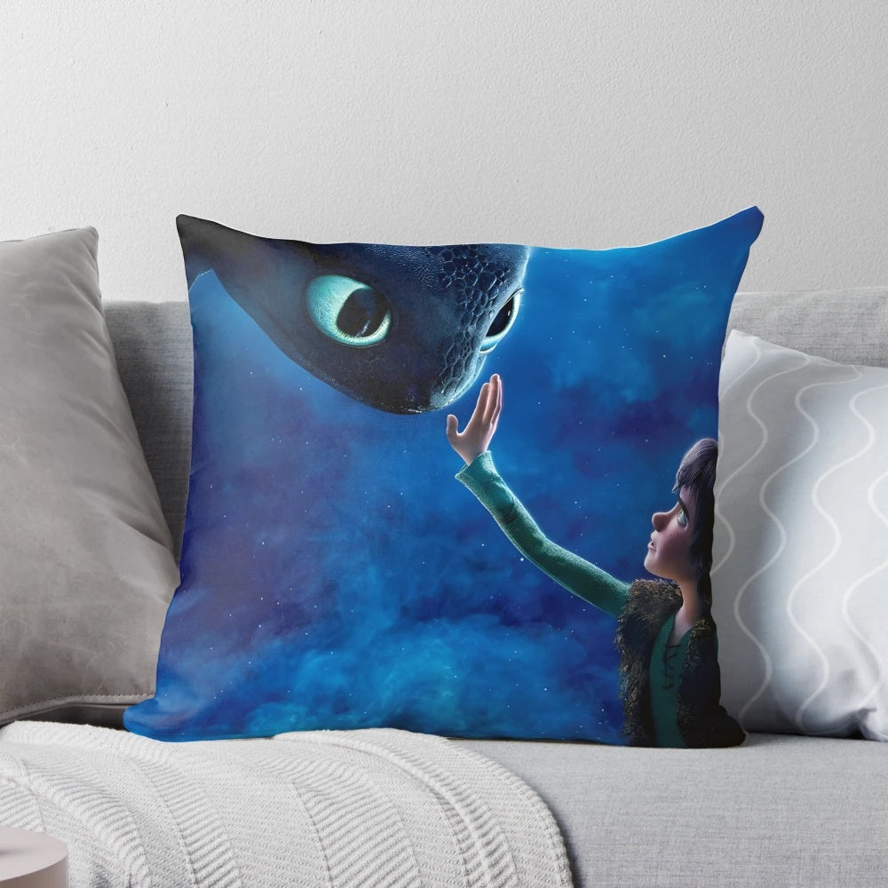 Toothless the Night Fury from How to Train Your Dragon adorns this custom pillow cover, perfect for any fan's home.