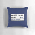 White and navy blue football-themed pillow with Tottenham Hotspur and White Hart Lane design