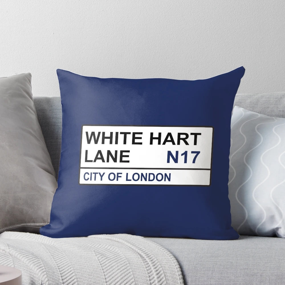 White and navy blue football-themed pillow with Tottenham Hotspur and White Hart Lane design