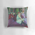 Decorative pillow featuring the painting "Salon de la rue des Moulins" by the famous French artist Henri de Toulouse-Lautrec.