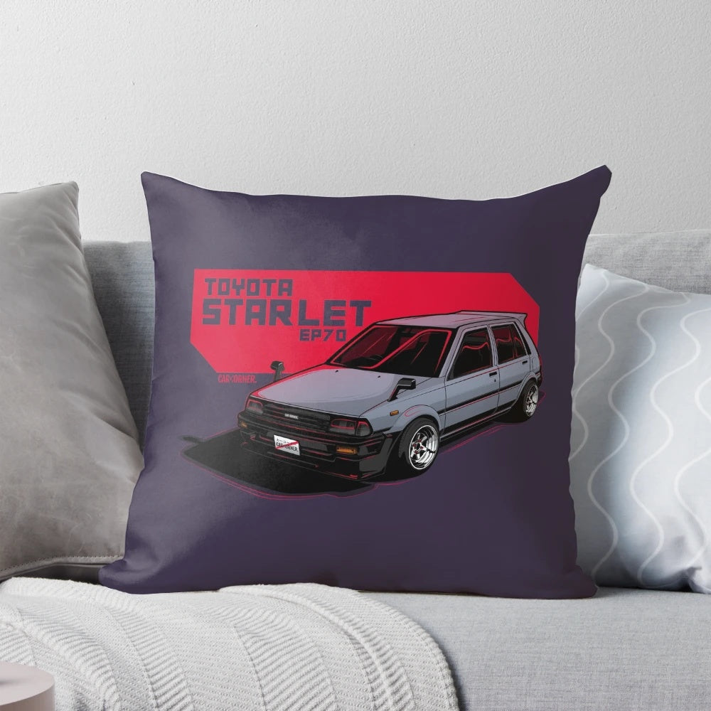 Toyota Starlet EP70 Car Pillow featuring a vibrant graphic design