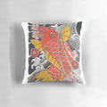 Vibrant pillow featuring a Japanese-inspired design of colorful koi fish and cherry blossoms