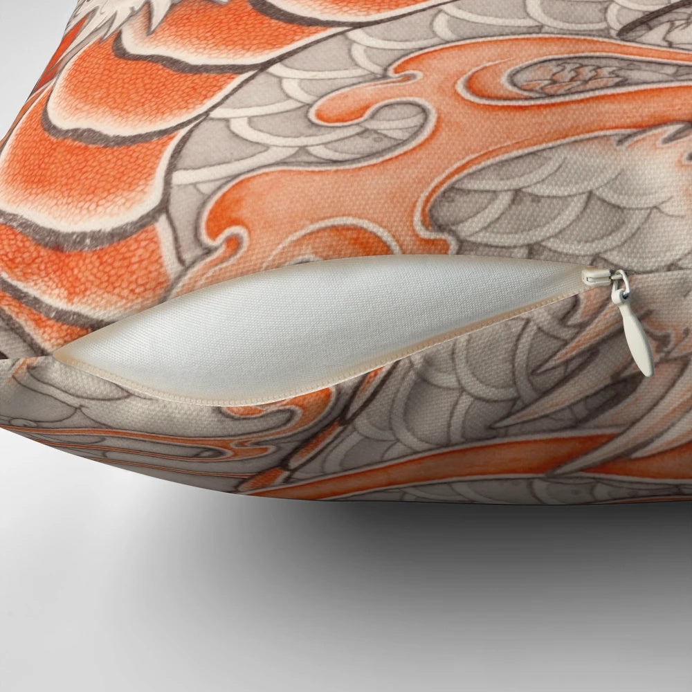 Colorful Japanese tattoo-inspired pillow with a majestic typhoon dragon design