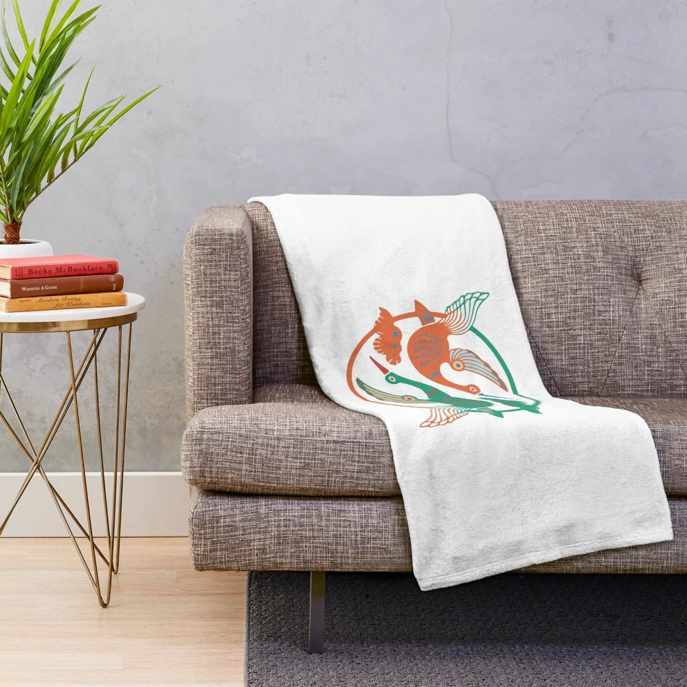 Vintage Korean crane birds pattern plush blanket