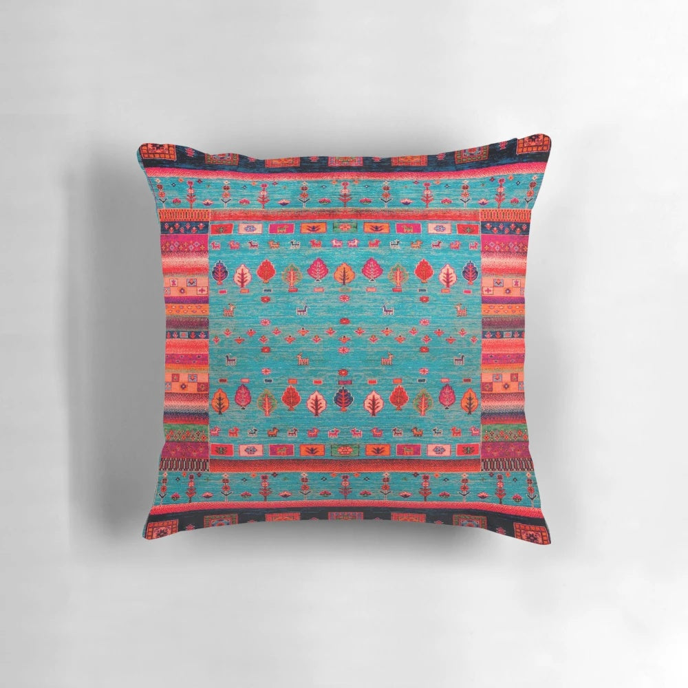 Traditional Moroccan inspired calm blue pillow with intricate artwork design