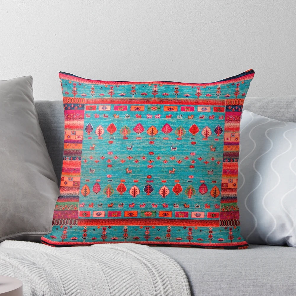 Traditional Moroccan inspired calm blue pillow with intricate artwork design