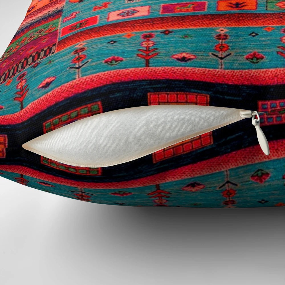 Traditional Moroccan inspired calm blue pillow with intricate artwork design