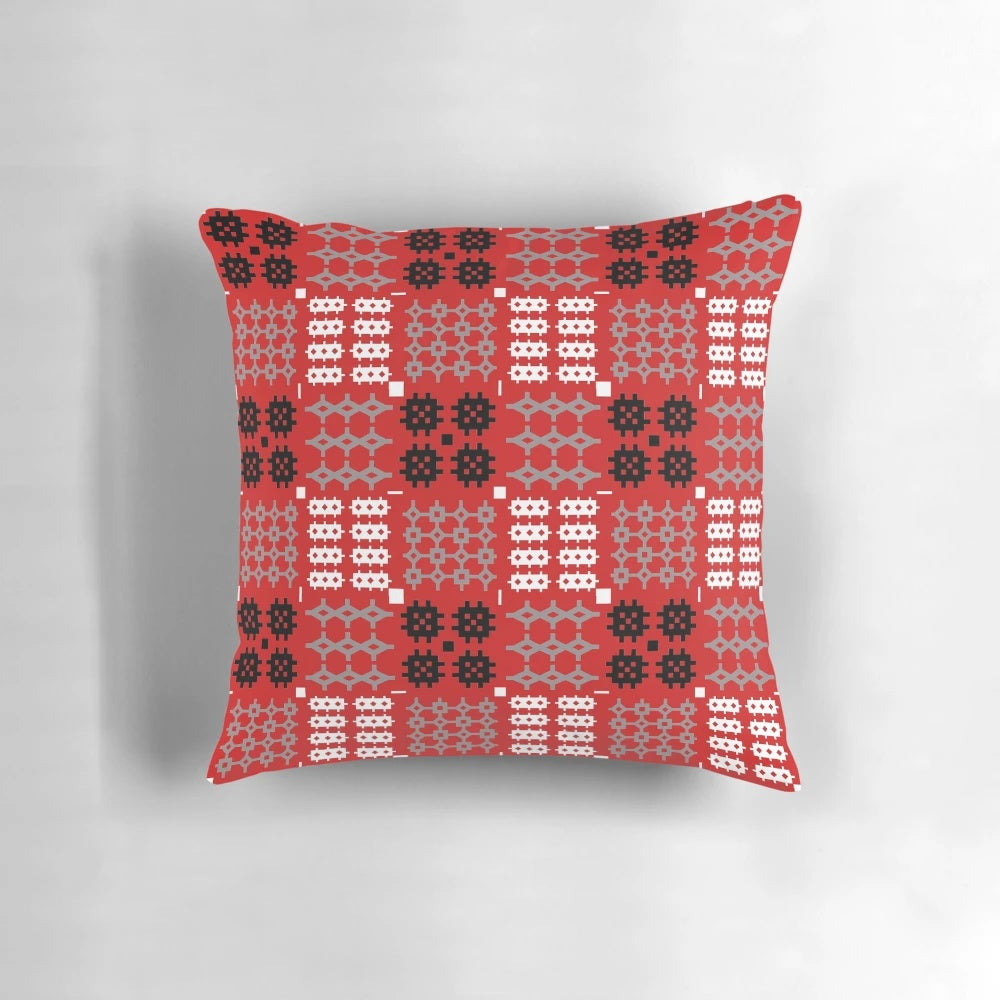 Traditional Welsh Cymreig (Red) Pattern Pillow with Printed Image