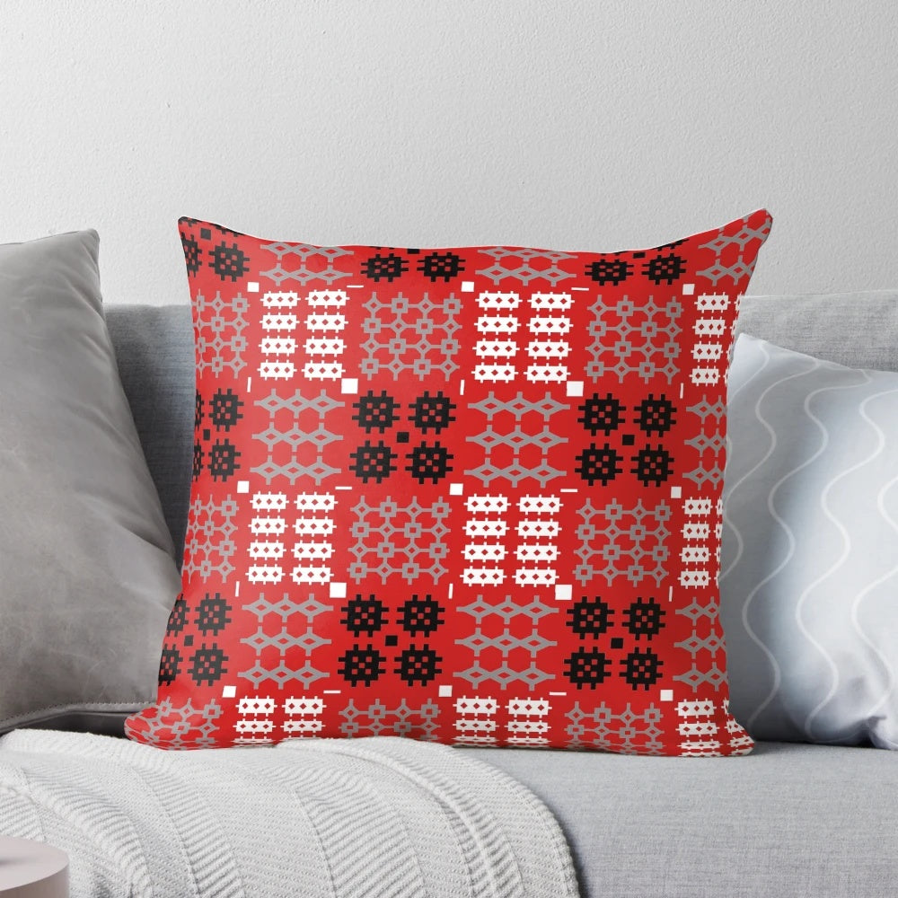 Traditional Welsh Cymreig (Red) Pattern Pillow with Printed Image