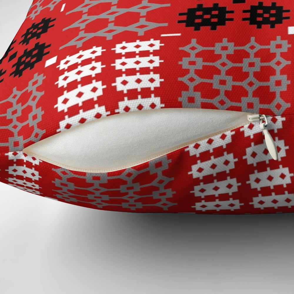 Traditional Welsh Cymreig (Red) Pattern Pillow with Printed Image