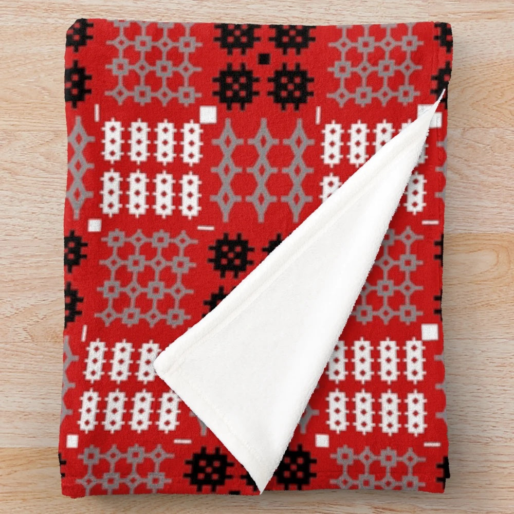 Traditional Welsh Penmynydd Pattern Plush Blanket in Red