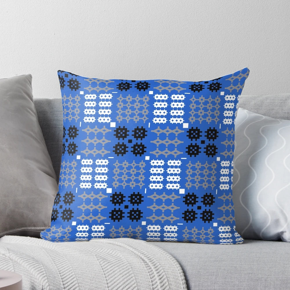 Traditional Welsh Tapestry Pattern Cymreig (Blue) Pillow