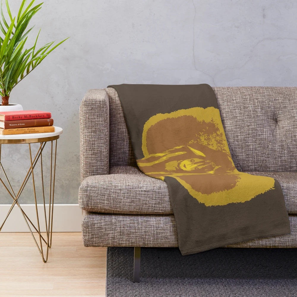 Plush blanket with a tragic anime chimera character inspired by the golden retriever