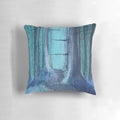 A calming blue woods pillow with an oil pastel design, creating a serene and peaceful atmosphere.