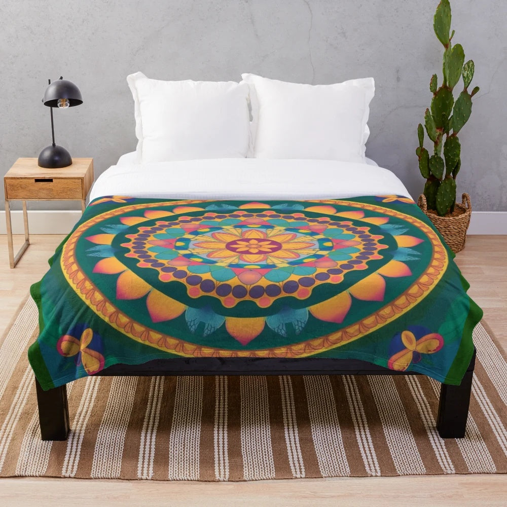 Butterfly Mandala Plush Blanket for Meditation and Relaxation