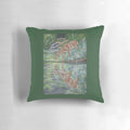 Pillow featuring a hand-painted deer reflection on a lake surrounded by nature