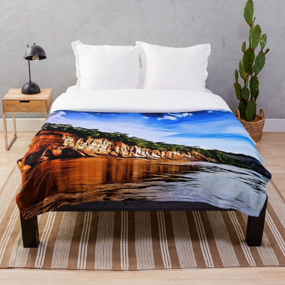 Cozy plush blanket featuring a serene empty beach landscape