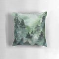 Soft, cozy pillow featuring a minimalist design of a misty, serene forest landscape