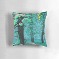 A soft, plush green forest pillow with a serene landscape design, perfect for creating a peaceful, nature-inspired atmosphere.