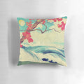 Serene ocean and tree landscape in traditional Japanese ukiyo-e art style printed on a soft, comfortable pillow