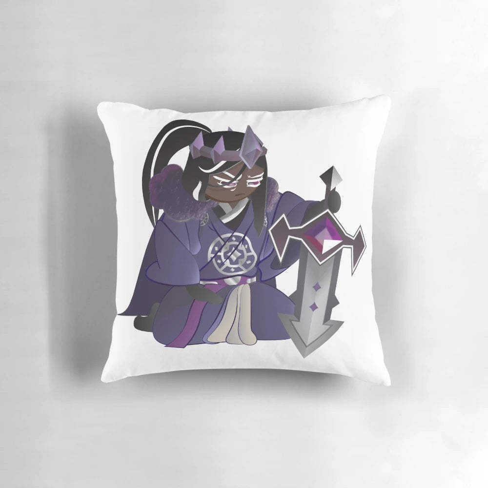 Dark Cacao Cookie from Cookie Run Kingdom meditating on a plush pillow