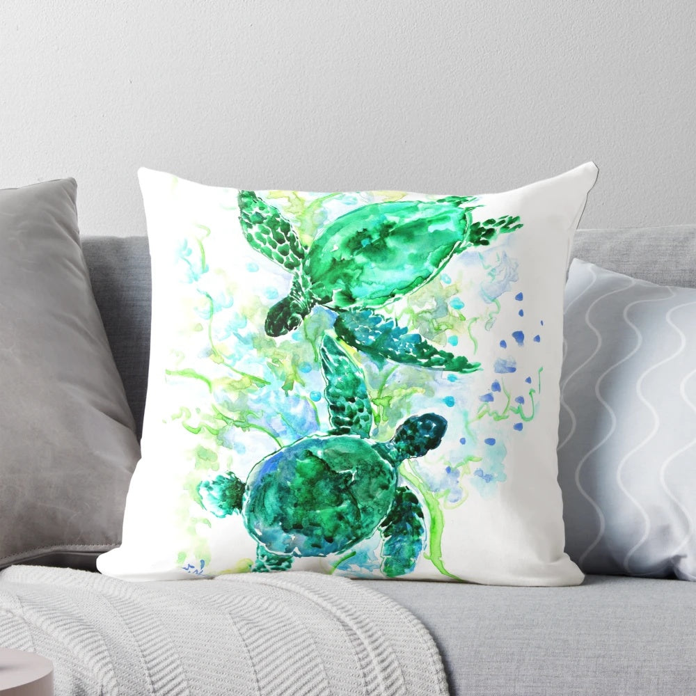 Serene turquoise blue sea turtle pillow for a peaceful, nature-inspired home