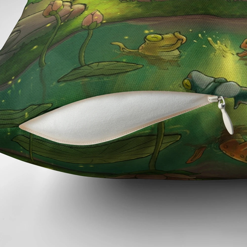 Illustration of a whimsical frog meditating in a peaceful, tranquil scene with a giant tea pot, showcasing the beauty of Asian-inspired artwork.