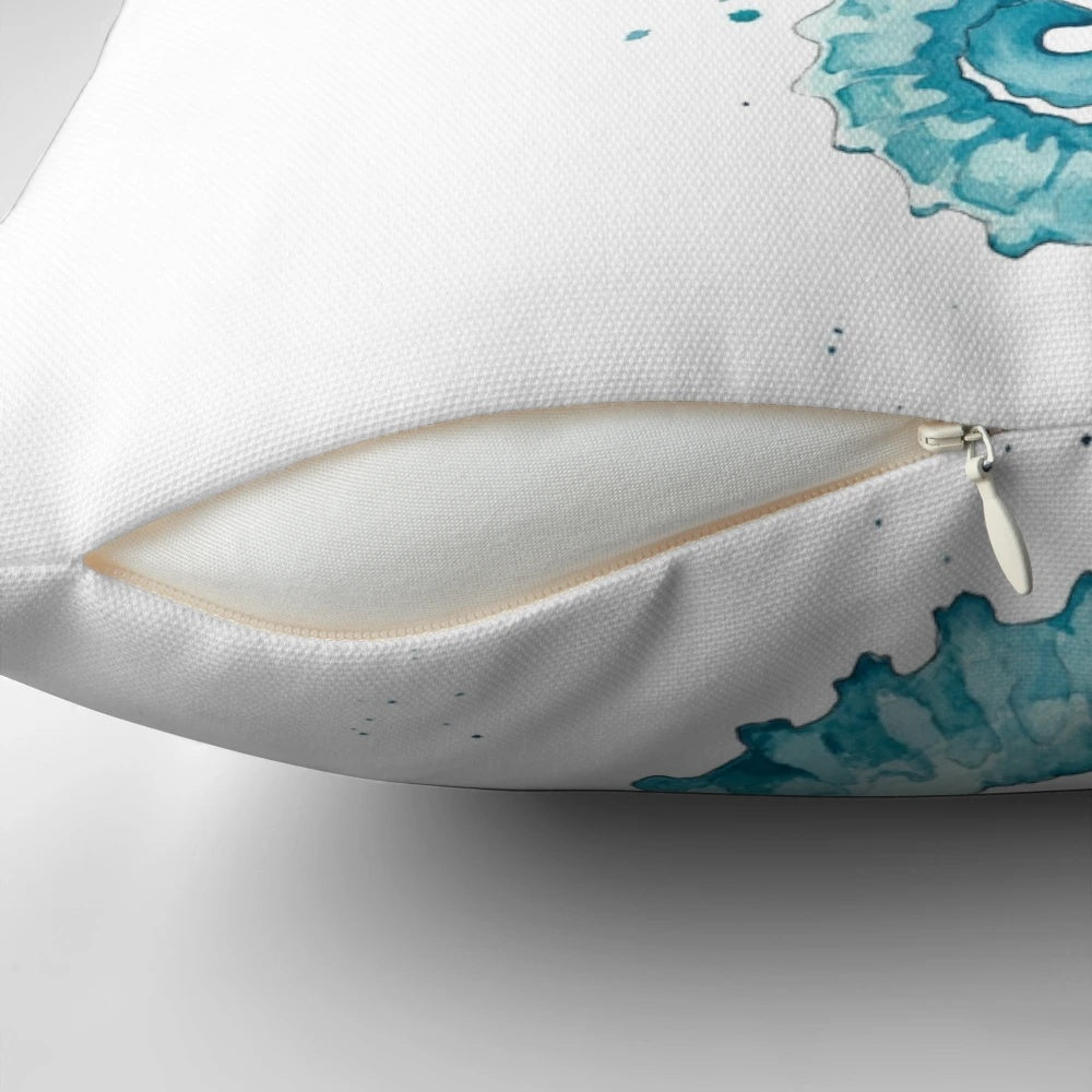 Watercolor painting of a seahorse on a decorative throw pillow for coastal home decor