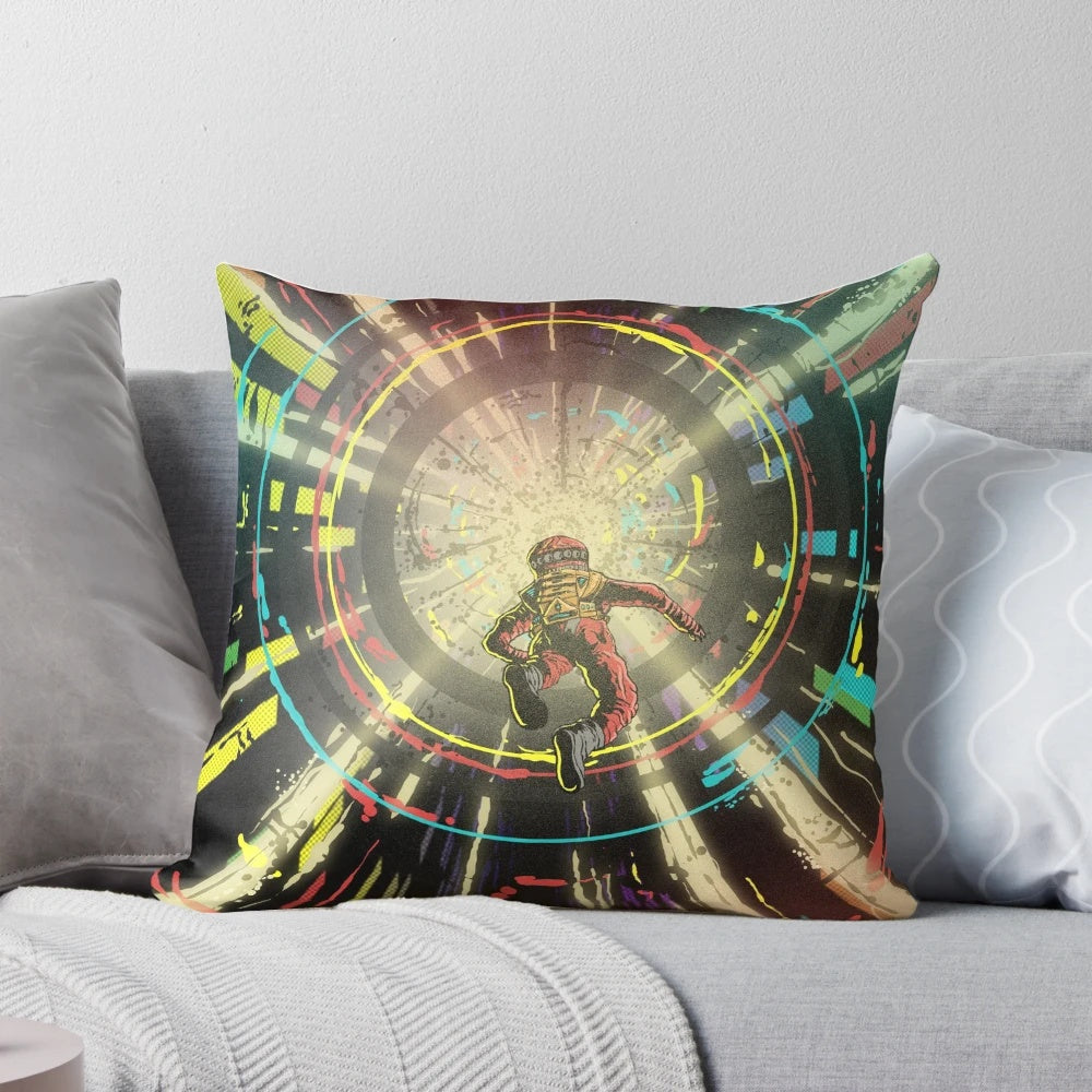 Captivating pillow with a trippy, intergalactic design that takes you on a journey through space and time.