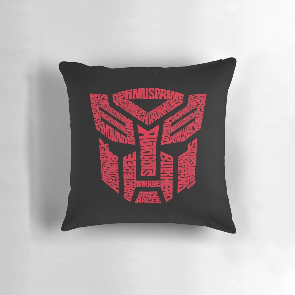 Transformers Autobots Decorative Accent Pillow featuring iconic Autobot characters and symbols