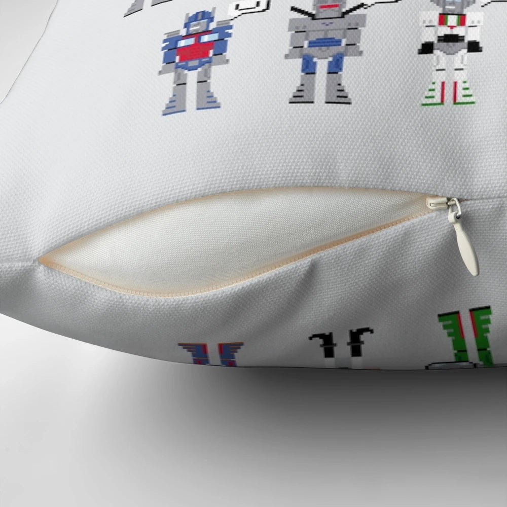 Transformers-themed alphabet pillow with pixel art design