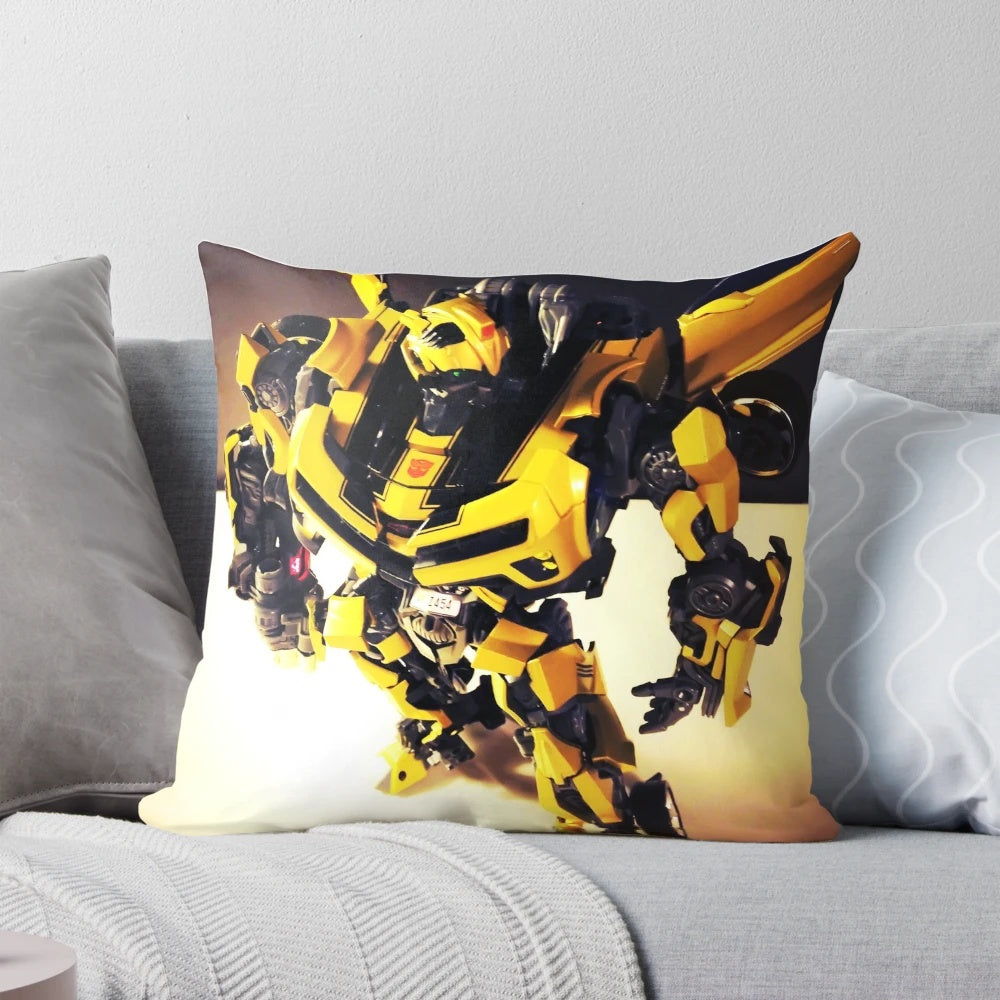 Transformers Bumblebee-inspired decorative pillow with yellow and black design
