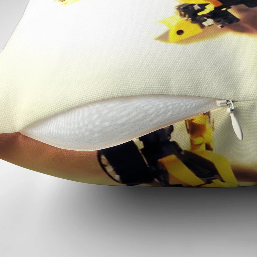 Transformers Bumblebee-inspired decorative pillow with yellow and black design