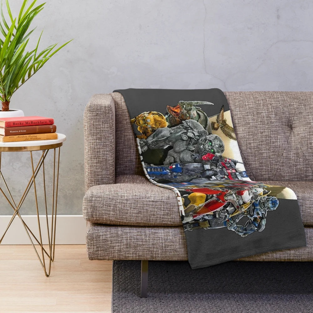 Transformers inspired plush blanket featuring Autobots and Decepticons