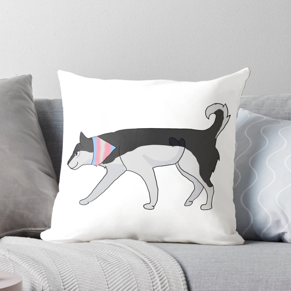 Soft, cozy pillow featuring a cute transgender husky design in pastel colors.