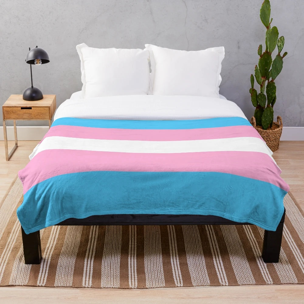 Transgender pride plush blanket with colorful pride flag design