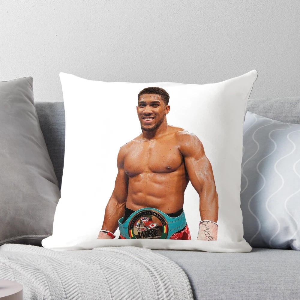 Transparent background image of boxing champion Anthony Joshua on a plush pillow