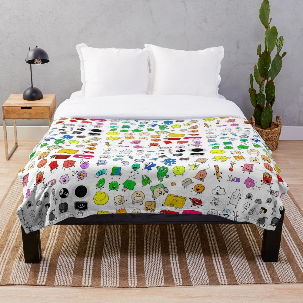 Transparent BFDI characters plush blanket featuring all the beloved characters from the show