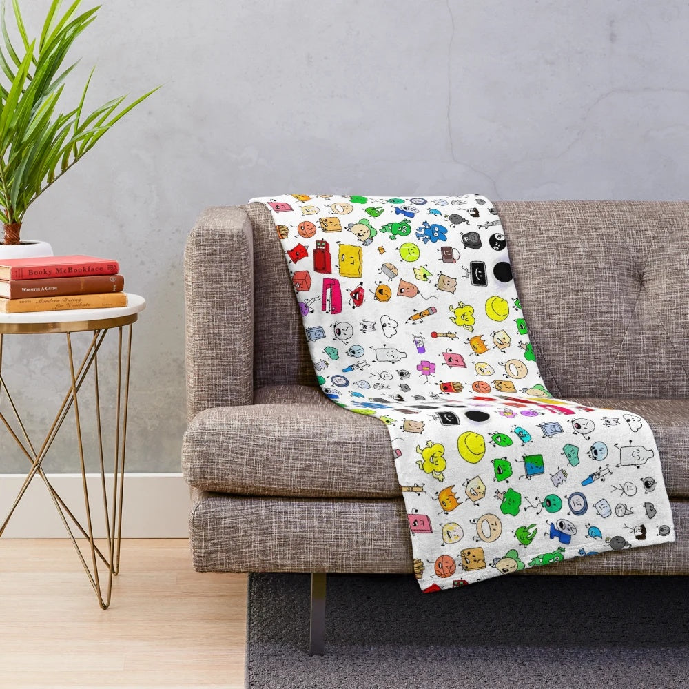 Transparent BFDI characters plush blanket featuring all the beloved characters from the show