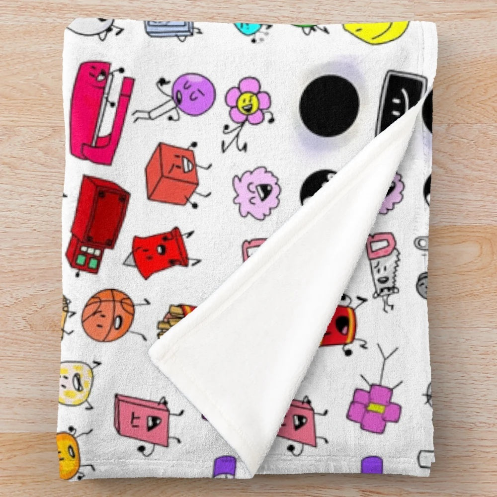 Transparent BFDI characters plush blanket featuring all the beloved characters from the show