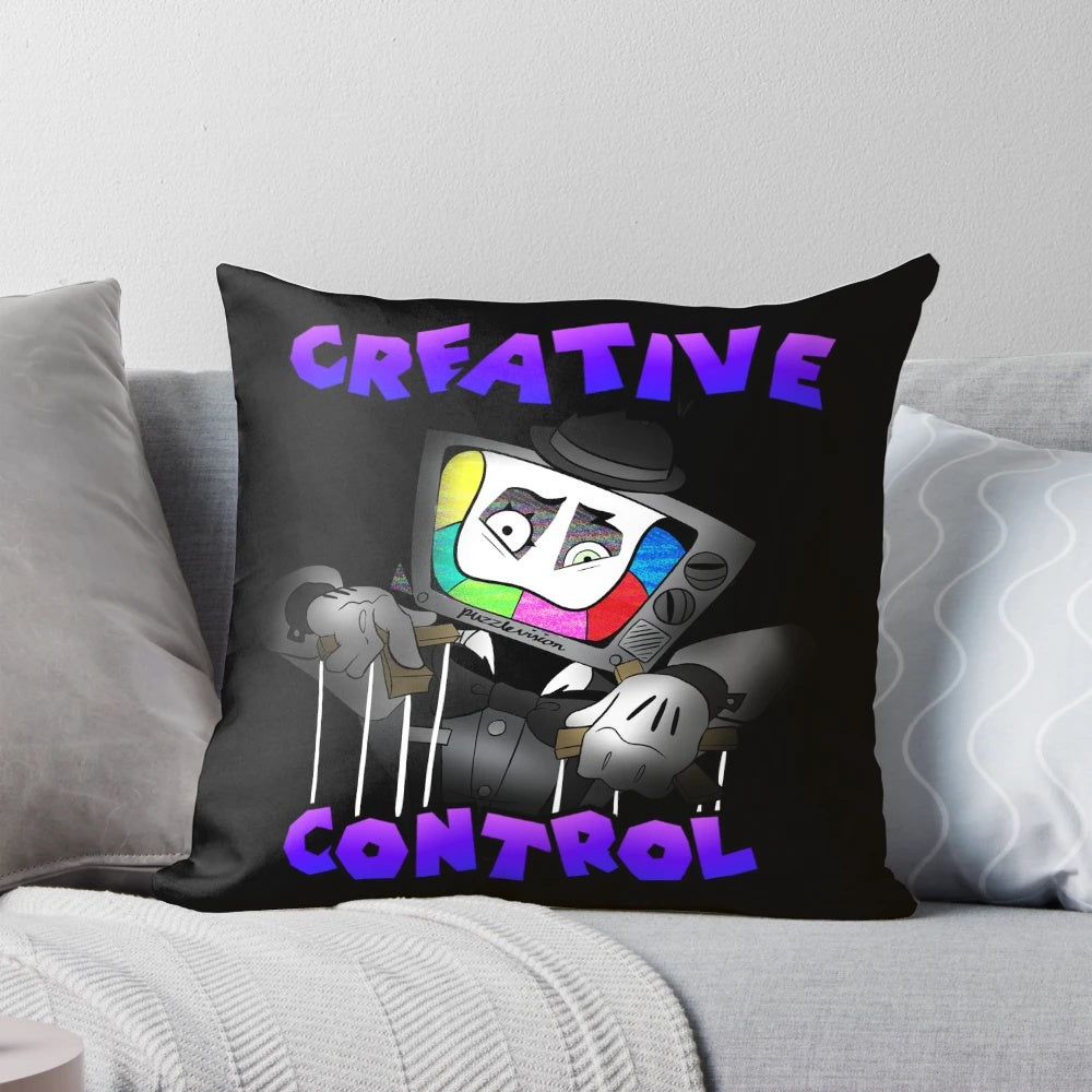 Transparent Creative Control (Mr. Puzzles) Pillow with SMG4 TV Head Glitch Design