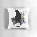 A transparent, cat-themed pillow featuring a crystal ball and other mystical elements, perfect for witchcraft and feline-inspired home decor.